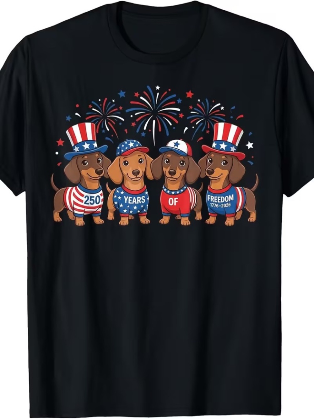 NWT Patriotic Dachshund America 250 T-Shirt 1776-2026 Fireworks Doxie 1X